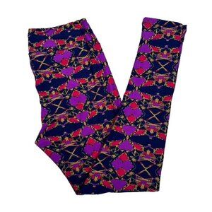 LuLaRoe Purple Blue Geometric Tribal Aztec Pattern Leggings Tall & Curvy TC